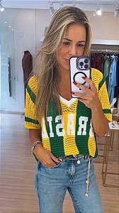 BLUSA TRICOT BRASIL GOLA V BRANCA