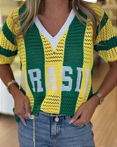 BLUSA TRICOT BRASIL GOLA V BRANCA