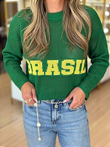 BLUSA TRICOT BRASIL VAZADA MANGA VERDE