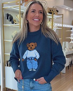 BLUSA TRICOT URSO AZUL MARINHO