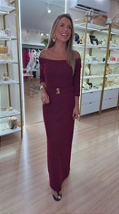 VESTIDO OMBRO A OMBRO CANELADO MARSALA