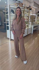 CONJUNTO TRICOT CASAQUETO CALÇA TRANÇADO NUDE