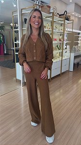 CONJUNTO TRICOT CASAQUETO CALÇA TRANÇADO FENDI