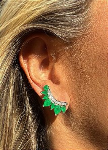 EARCUFF GOTAS CRAVAÇÃO LATERAL ESMERALDA