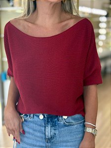 BLUSA TRICOT CANELADA MANGA CURTA MARSALA