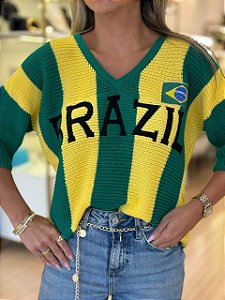 BLUSÃO BRASIL LISTRAS VERDE AMARELA