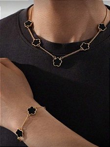 Kit colar e pulseira trevo