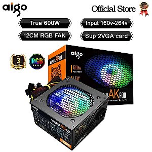 Unidade de Alimentação Aigo PSU PC para BTC, Black Gaming, Quiet, 120mm, RGB