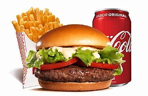 Combo Hambúrguer sabor Costela + Porção de batata frita + Coca Cola lata 350 ml