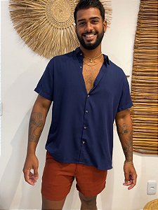 Camisa Viscose Azul Marinho Mar Noturno