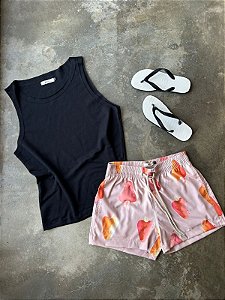 KIT: Regata Preta + Short Praia Chuva de Caju Rosê