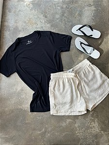 KIT: Camiseta Brisa Preta + Short Soul curto Palha