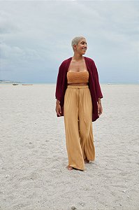 Calça Pantalona em Malha - Palha