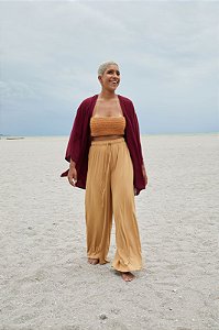 Calça Pantalona em Malha - Palha