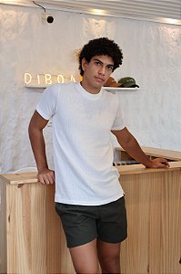 Camiseta Tricô Canelada Gola Alta - Branca