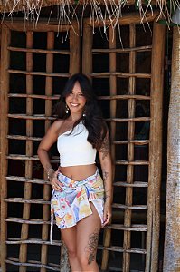 Saia Pareô Curta Anarruga - Aquarela de Verão