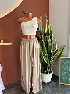 Calça Pantalona Viscose - Bege