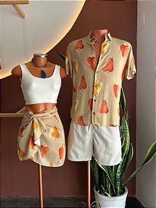 Saia Pareô Curta Viscose - Chuva de Caju Creme