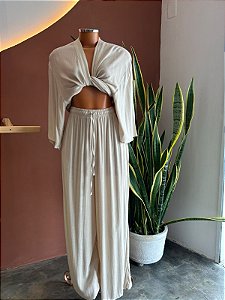 Calça Pantalona Viscose - Marfim