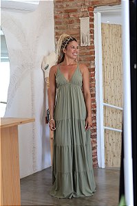 [COLORIDA] Vestido Longo Pipa Verde Musgo