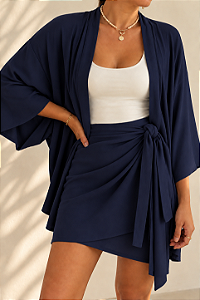 Saia Pareô Curta Viscose - Azul Marinho