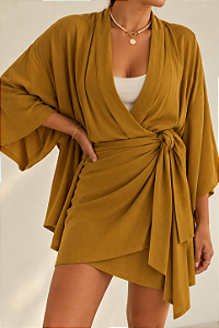 Saia Pareô Curta Viscose - Mostarda
