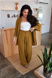 Calça Pantalona Viscose - Mostarda