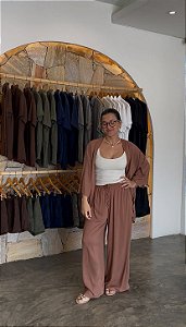 Calça Pantalona Viscose - Marrom chocolate