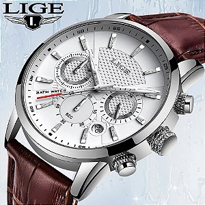 LIGE-Relógio de quartzo de couro casual de luxo masculino, Relógio de negócios, Relógios esportivos masculinos, Cronógrafo impermeável, Data, Top Brand, 2023