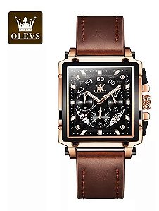 OLEVS-Relógio de Quartzo Quadrado Impermeável Masculino, Relógios Masculinos, Pulseira de Couro, Relógio Esportivo, Marca Top