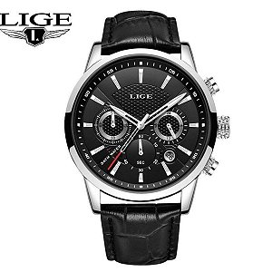LIGE-Relógio de quartzo de couro casual masculino, Relógio de negócios, Relógios esportivos masculinos, Cronógrafo impermeável, Data, Top Brand