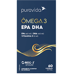 Ômega 3 EPA DHA e Vit E - Selo Meg-3 - 60 cápsulas - PURAVIDA
