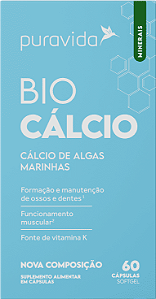 Bio Cálcio + Vit D3 e K2 - Cálcio de algas Marinhas - 60 cápsulas - PURAVIDA
