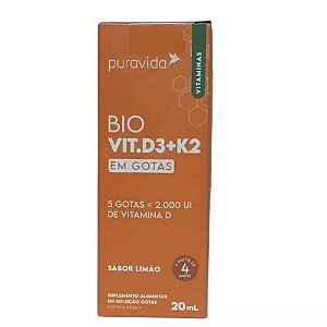 Bio Vit D3 + K2 - Gotas - 20ml sabor limão Puravida