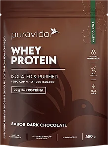 Whey Protein - 100% Isolado - Sabor Chocolate- 450g - Puravida
