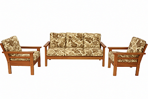 CONJUNTO DE SOFÁ 3 LUGARES E POLTRONAS EM MADEIRA