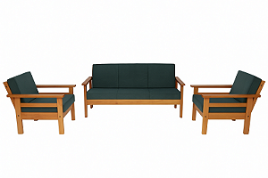 Sofá de Madeira Maciça 3 lugares e 2 Poltronas