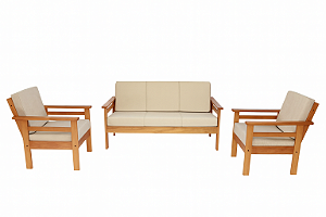 Sofá de Madeira Maciça 3 lugares e 2 Poltronas