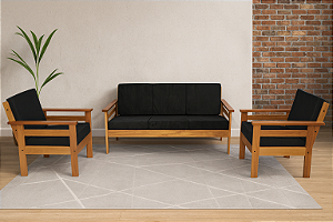 Sofá de Madeira Maciça 3 lugares e 2 Poltronas