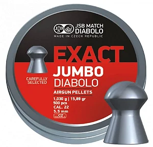 Chumbinhos para carabina de pressão JSB DIABOLO .22 / 5,5 mm EXACT JUMBO 1,030 g / 15,89 g, 500 unidades