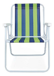 Cadeira De Praia Alta de Aço Verde e Azul Marinho - MOR