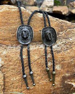Bolo Tie Colar Couro Country Gravata - Chapéu