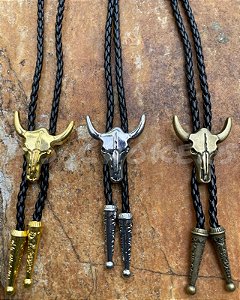 Bolo Tie Colar Couro Country Gravata - Crânio Longhorn