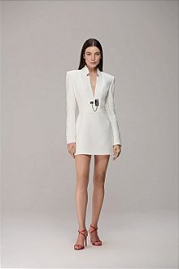 VESTIDO CURTO DE MANGAS COMPRIDAS E DECOTE PROFUNDO COM LOCKER METÁLICO