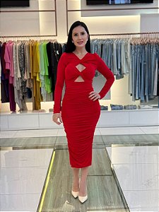 VESTIDO DRAPEADO DECOTE VAZADO