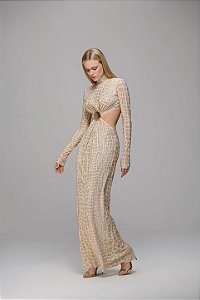 VESTIDO METAL CINTURA TRANSFER CROCO GOLD