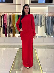 VESTIDO LONGO COM COSTAS VAZADA COM CINTO INTERNO DE COURO COM FIVELA