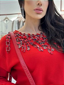 BLUSA MOLETOM C/ PEDRAS VERMELHO