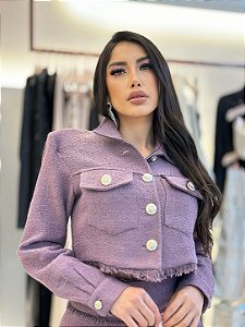 CASACO TWEED POLY BARRA DESFIADA ACAI