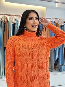 BLUSA TRICOT MANGA GOLA TRANÇA LARANJA